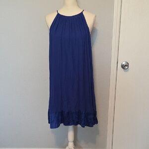 Maggy London Blue Silk Halter Sleeveless Midi Dress